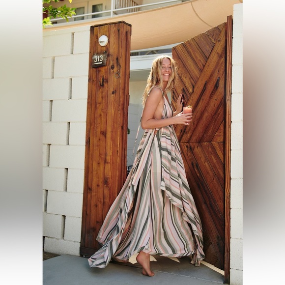 FREE PEOPLE Striped Tropical Heat Maxi Neutral Layered Dress - Picture 3 of 12